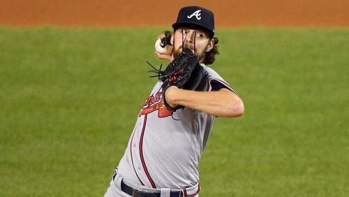 Atlanta Braves starting pitcher Ian Anderson delivers a pitch during the fifth inning of a baseball game against the Washington Nationals, Saturday, Sept. 12, 2020, in Washington. (AP Photo/Nick Wass)