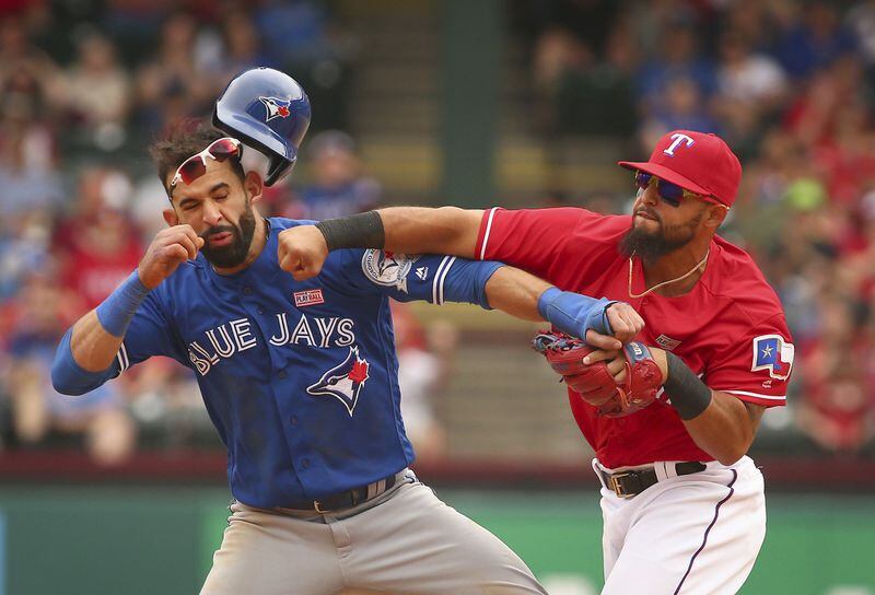  Famous punch that Bautista (left) took from Rangers second baseman Rougned Odor in May 2016.