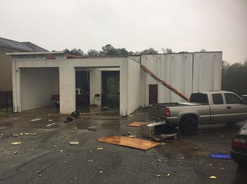 The fire station in Carrollton suffered major damage during Monday’s storms. (Credit: Channel 2 Action News)