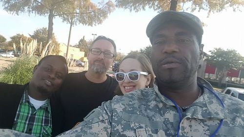 Ernest Walker (in uniform) with supporters at Chili's. Image from Facebook.