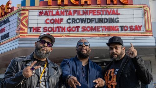 AJC filmmakers Tyson and Ryon Horne are joined by Byron Horne (right)  before the screening of "The South Got Something to Say" during the Atlanta Film Festival at the Plaza Theater on May 1, 2024.