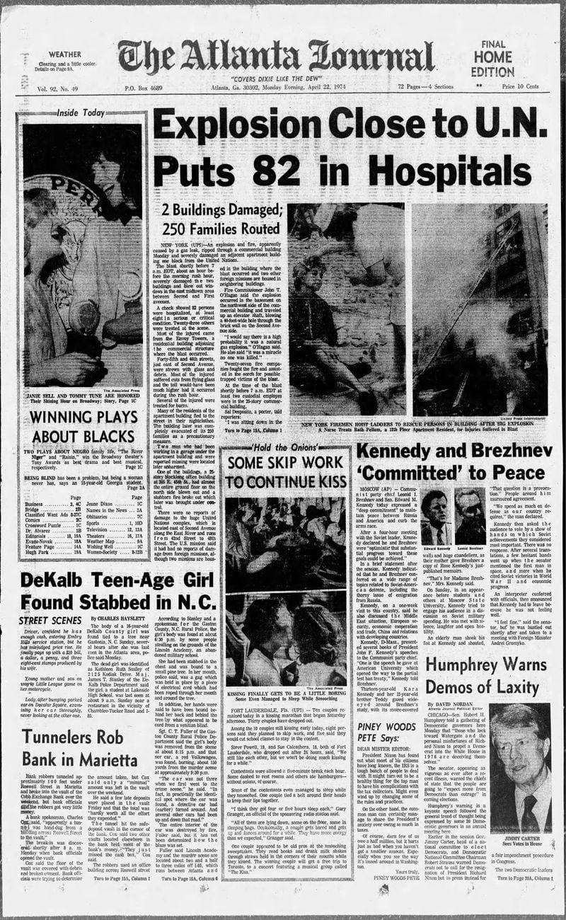 The Atlanta Journal front page April 22, 1974.
