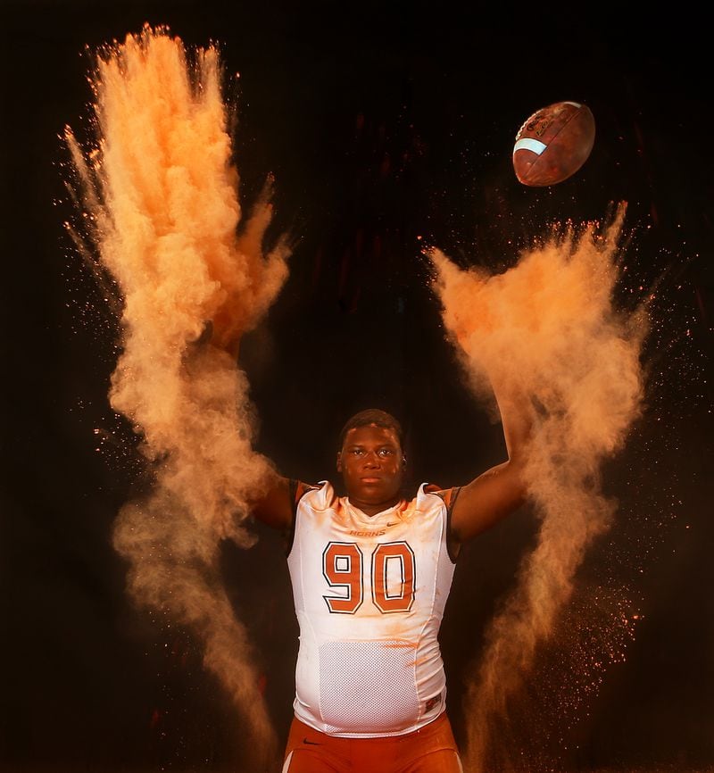 072115 ATLANTA: Lanier High School defensive tackle Derrick Brown poses for an AJC Super 11 portrait in the studios of Rite Media on Tuesday, July 21, 2015, in Atlanta.  Curtis Compton / ccompton@ajc.com
