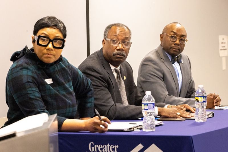 From left, DeKalb CEO candidates Lorraine Cochran-Johnson, Steve Bradshaw and Larry Johnson during a recent debate.