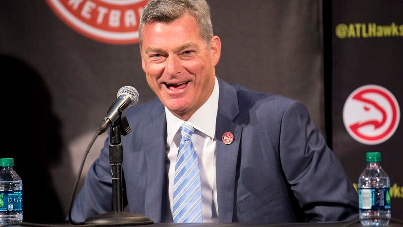 Atlanta Hawks owner Tony Ressler speaks during a news conference to announce the sale of the NBA basketball team to an ownership group led by Ressler, Thursday, June 25, 2015, in Atlanta. (AP Photo/Todd Kirkland)