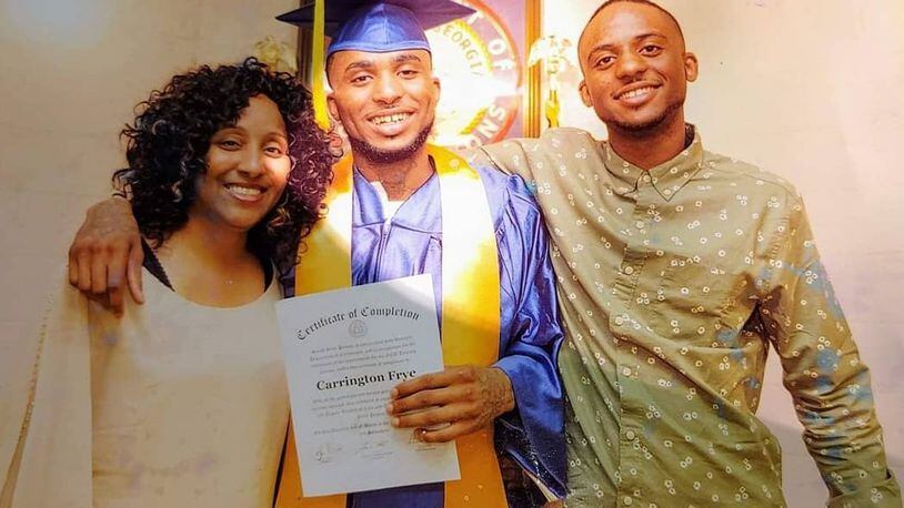 Carrington Frye (center) was killed in Macon State Prison in March 2020 during a fight over a contraband cellphone. (Family photo courtesy of Jennifer Bradley)