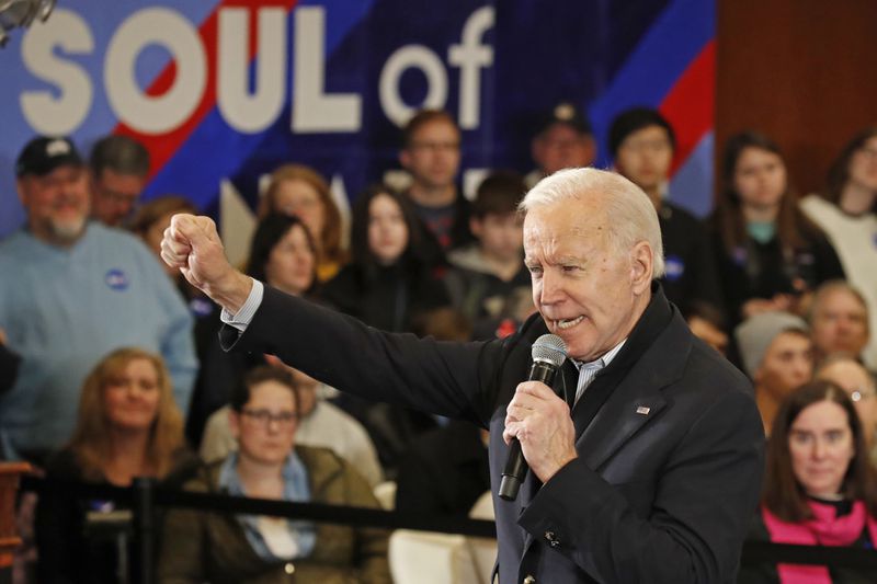 Democratic presidential candidate former Vice President Joe Biden speaks at a campaign event, Sunday, Feb. 9, 2020, in Hampton, N.H. (AP Photo/Elise Amendola)