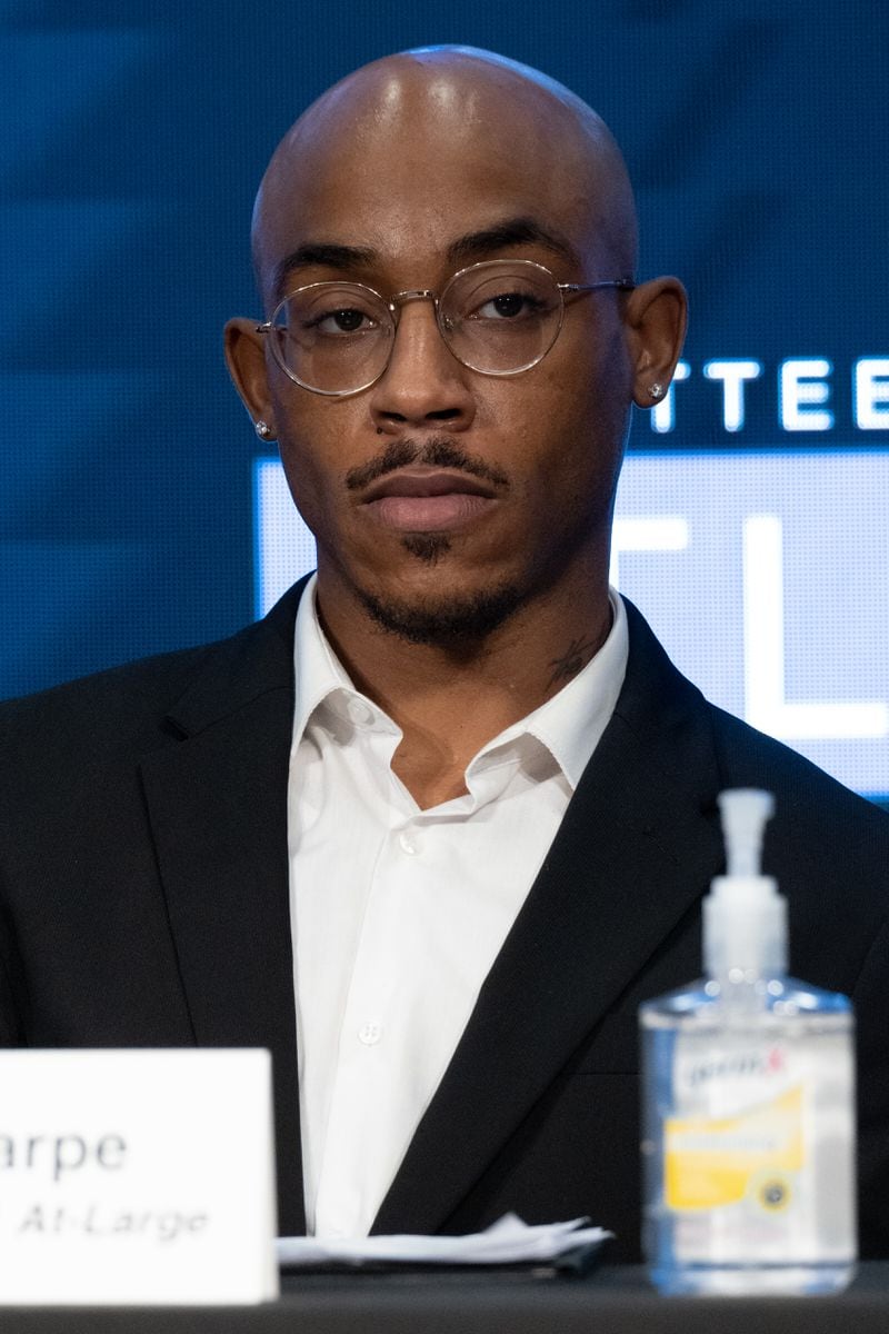 Jereme Sharpe during a forum for Atlanta City Council candidates sponsored by the Committee for a Better Atlanta on June 8, 2021 in Atlanta. (Ben Gray for The Atlanta Journal-Constitution)