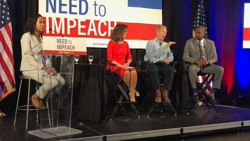 California billionaire Tom Steyer, in the center, brought his Need to Impeach movement to Atlanta. AJC/Greg Bluestein