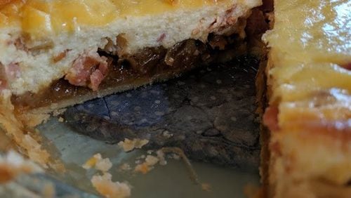 The filling of Onion Pie Supreme can be one or two layers.