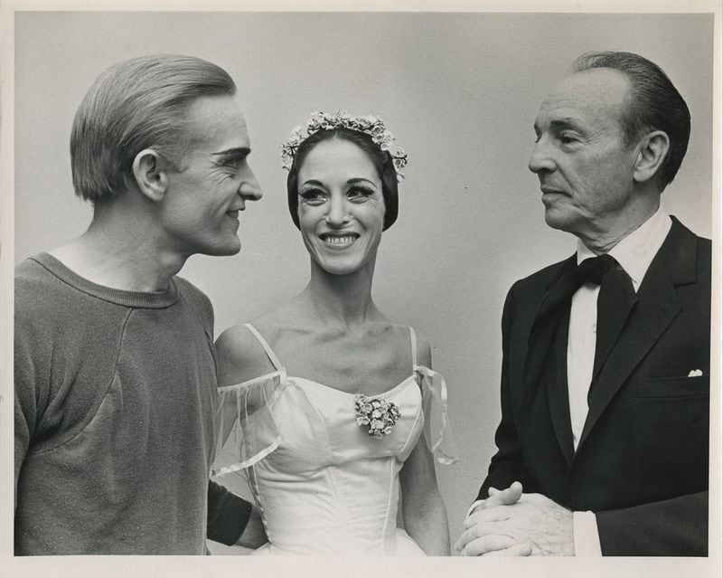 Robert Barnett, his wife Virginia Rich Barnett, and choreographer George Balanchine appeared together at an Atlanta Ballet opening night performance in 1968, the year the company gained professional status. Barnett became the Atlanta Ballet’s second artistic director in 1962 and stayed until 1994. CONTRIBUTED BY ATLANTA BALLET