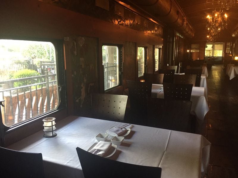 Inside the dining car at the Orient Express in Vinings, which serves Chinese, sushi and hibachi meals. CONTRIBUTED BY OLIVIA KING