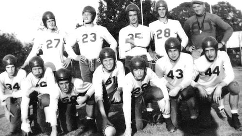 Brown's 1949 football team won the Class AA championship. The starting 11 were (front row, from left) Cecil Trainer, Ed "Bulldog" Carithers, Norman "Pig" Campbell, Don Cox, Buddy Young, David Colcord and Guy Silllay and (back row from left) Charlie Brannon, Johnny Hunsinger, Pepper Rogers, Wayne Clyburn and coach J.E. DeVaughn.