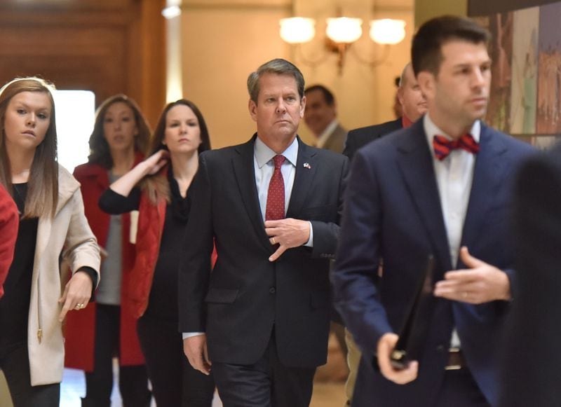 November 17, 2018 Atlanta - Brian Kemp walks in before a press conference at The Georgia State Capitol the day after Stacey Abrams ended her campaign on Saturday, November 17, 2018. HYOSUB SHIN / HSHIN@AJC.COM
