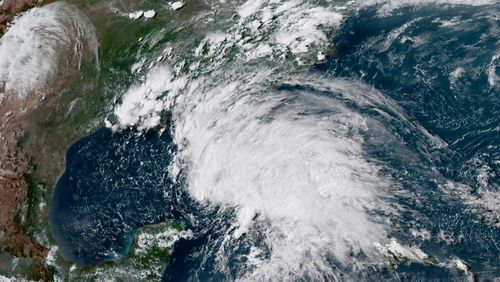 This satellite image provided by the National Oceanic and Atmospheric Administration (NOAA), shows Subtropical Storm Alberto in the the Gulf of Mexico.