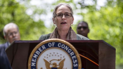 U.S. Rep. Carolyn Bourdeaux sparked some backlash in her Gwinnett County-based district when she joined a group of moderates in threatening to derail a $3.5 trillion spending package at the center of President Joe Biden's agenda. But the move also won her support from other constituents. (Alyssa Pointer / Alyssa.Pointer@ajc.com)