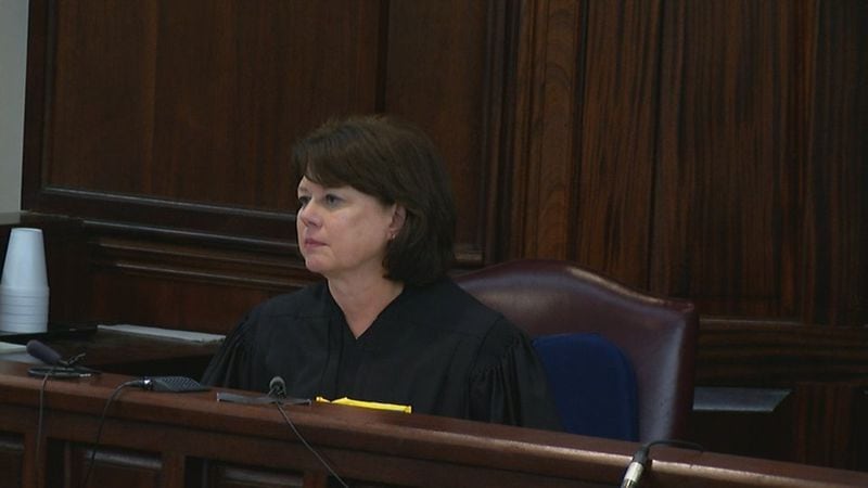 Judge Marry Staley Clark reads the charges against Justin Ross Harris to the jury during Harris' murder trial at the Glynn County Courthouse in Brunswick, Ga., on Monday, Nov. 7, 2016. (screen capture via WSB-TV)
