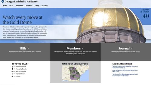 The Georgia Legislative Navigator can be found at http://legislativenavigator.myajc.com/.