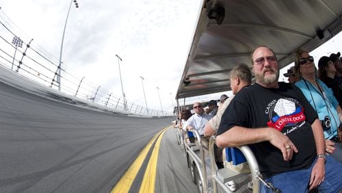 Fans can hop aboard a tram and cruise along the track during the Daytona International Speedway Tour. CONTRIBUTED BY DAYTONA INTERNATIONAL SPEEDWAY TOUR
