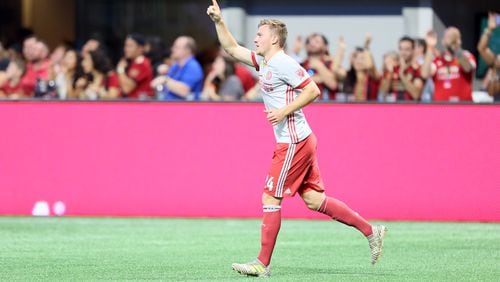 September 27, 2017 Atlanta United  midfielder Julian Gressel (24) celebrates the first goal of the team during the first half.