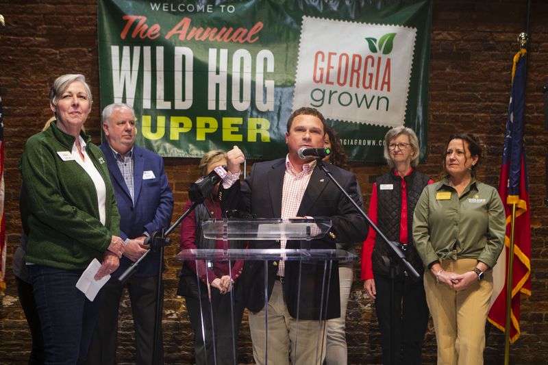 Georgia Agriculture Commissioner Tyler Harper (center) has been an outspoken advocate for Georgia Grown, a division of the department that helps grow local agribusinesses in the state. Christina Matacotta for The Atlanta Journal-Constitution 