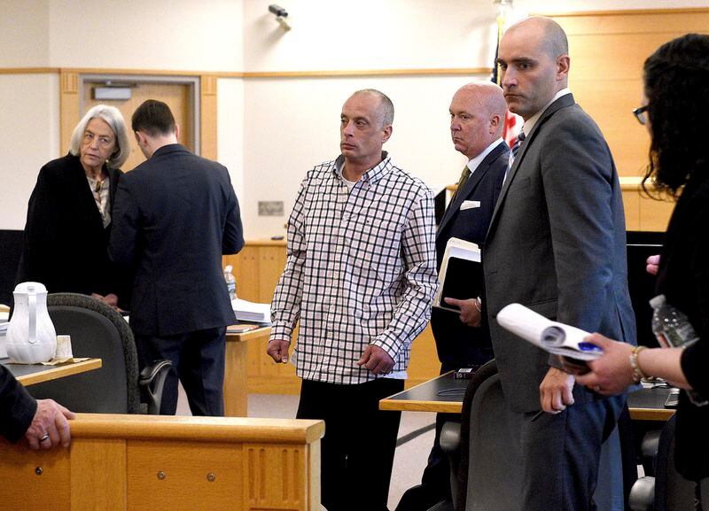 Youth Development Center plaintiff David Meehan walks out of the courtroom during a break in his civil trial at Rockingham County Superior Court in Brentwood, N.H. on Wednesday, April 17, 2024. (David Lane/Union Leader via AP, Pool)