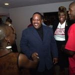 Derwin Brown, DeKalb County Sheriff-elect, greeted well-wishers at his election victory party in Stone Mountain on Aug. 8, 2000. (KENT D. JOHNSON/AJC File)