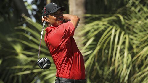 Tiger Woods plays his tee shot on the third hole during the final round of the Honda Classic at PGA National Resort and Spa on February 25, 2018 in Palm Beach Gardens, Florida. (Photo by Mike Ehrmann/Getty Images)