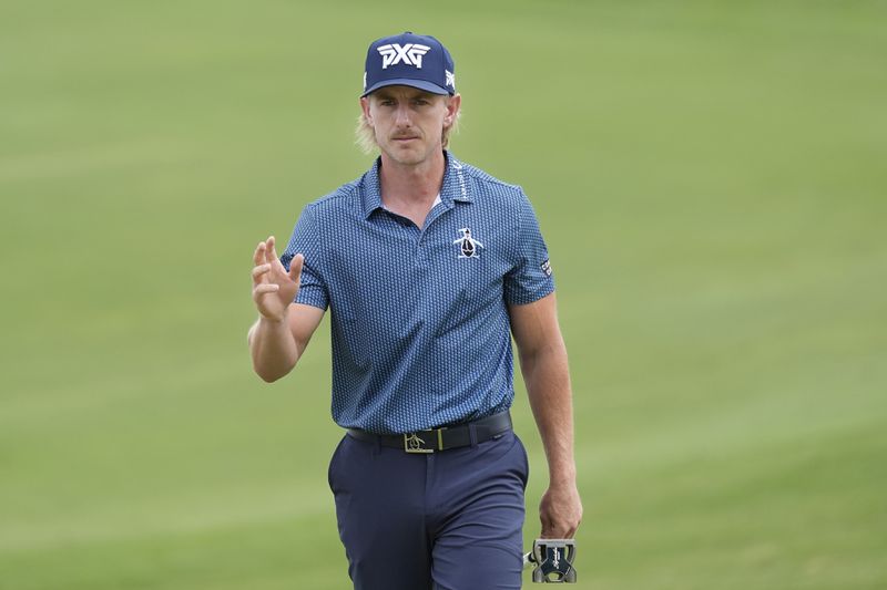 Jake Knapp waves on the 18th hole during the second round of the Byron Nelson golf tournament in McKinney, Texas, Friday, May 3, 2024. (AP Photo/LM Otero)