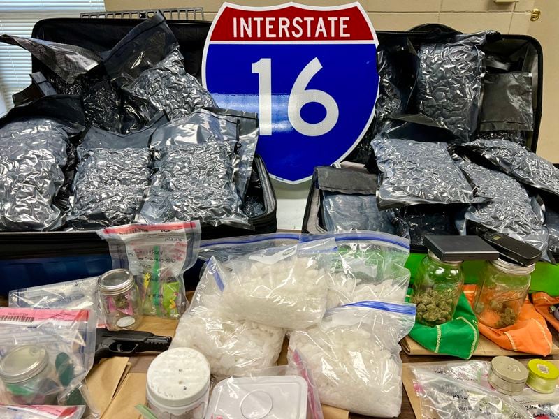 Some of the drugs and other illicit items law enforcement officers in Twiggs County seized along I-16 last weekend at a license and sobriety checkpoint they set up at an exit southeast of Macon.