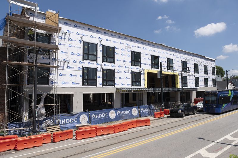 The Historic District Development Corporation’s Front Porch construction site on Auburn Avenue in Atlanta on Thursday, April 18, 2024.   (Ben Gray / Ben@BenGray.com)
