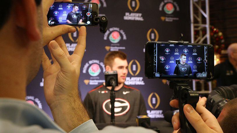 December 28, 2017 Los Angeles: Georgia quarterback Jake Fromm takes questions during his press conference for the Rose Bowl Game on Thursday, December 28, 2017, in Los Angeles.    Curtis Compton/ccompton@ajc.com