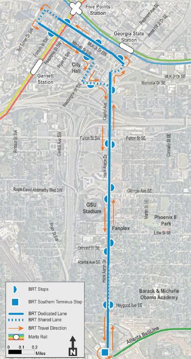 MARTA's Summerhill bus rapid transit line would run from the southside Atlanta Beltline trail to Five Points station.
