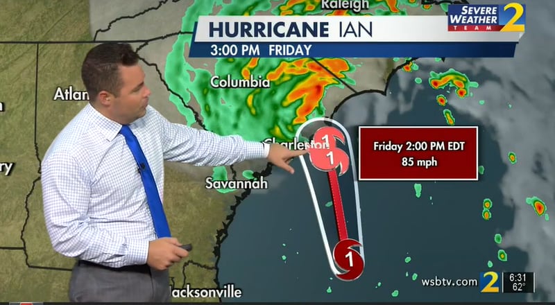 Ian is expected to make landfall near Charleston as a Category 1 hurricane at about 2 p.m. Friday before moving inland across South Carolina, according to the latest storm track projections.
