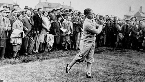 Bobby Jones at the British Open Championship, Royal Liverpool Golf Club, Hoylake, 1930. The Schatten Gallery of Emory University’s Robert W. Woodruff Library hosts the exhibit “Bobby Jones: The Game of Life” beginning Feb. 12. CONTRIBUTED BY PRESS ASSOCIATION IMAGES