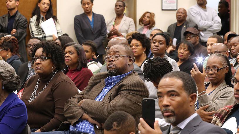 Area residents fill the room for a Town Hall Discussion on a ordinance to hold parents more accountable for their children’s actions at the South Fulton County Government Annex Building on Monday. Curtis Compton/ccompton@ajc.com