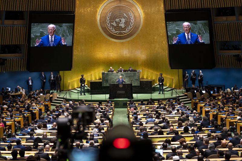  President Joe Biden addresses the 78th session of the United Nations General Assembly in Manhattan on Tuesday, Sept. 19, 2023. (Doug Mills/The New York Times) 