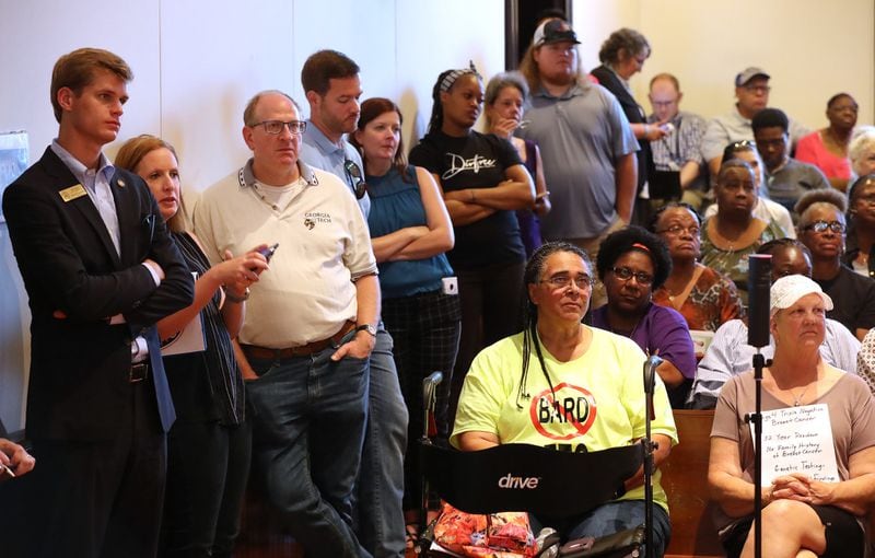 Concerned local residents fill the courtroom in the Old Newton County Courthouse during the EPA/EPD presentation on ethylene oxide gas from the nearby Becton Dickinson plant on Tuesday, Aug. 20, 2019, in Covington. CURTIS COMPTON/CCOMPTON@AJC.COM