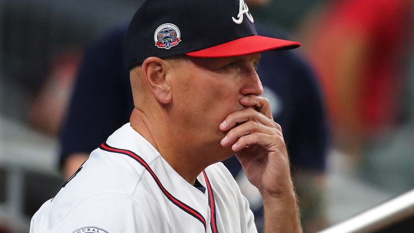 The Braves are leaning toward picking up the option on manager Brian Snitker’s contract for next season, given comments by president of baseball operations John Hart. (Curtis Compton/ccompton@ajc.com)