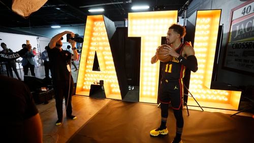Hawks guard Trae Young poses for a photographer during the Hawks Media Day on Monday, Oct. 2, 2023.
Miguel Martinez /miguel.martinezjimenez@ajc.com