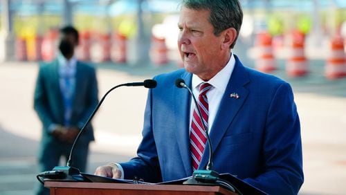 Georgia Gov. Brian Kemp speaks at a press conference on Aug. 10, 2020 in Atlanta. On Tuesday, he called a federal COVID-19 vaccination mandate "overreach." (Elijah Nouvelage/Getty Images/TNS)