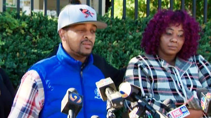 Bobby McKeithen and Ashley Mewborn, parents of 16-year-old Bobby McKeithen, who was shot and killed by a classmate, speak at a news conference.