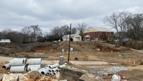 An Image of Obxo Road in Roswell where major construction work to realign the street.