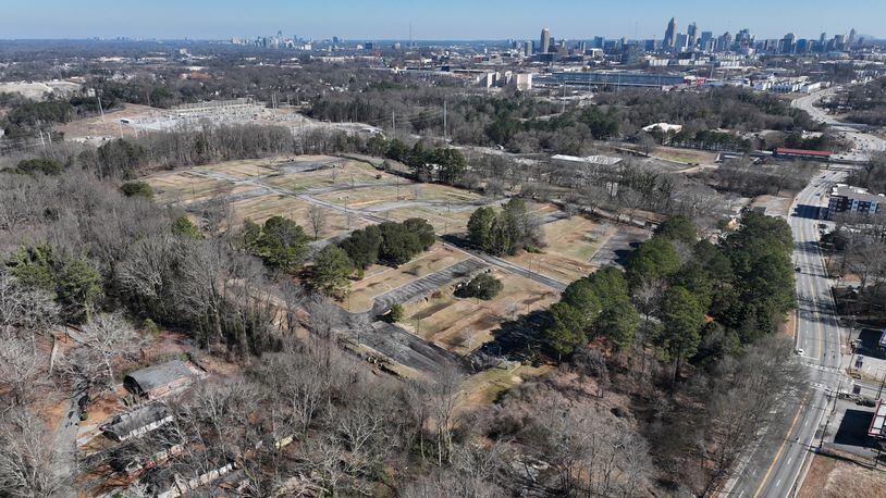 Areal photograph shows Microsoft's Westside property near Westside Park off Donald Lee Hollowell Parkway (right), Friday, Feb. 3, 2023, in Atlanta. Microsoft confirmed Friday it has stopped work on its gigantic campus in Atlanta’s Westside that was poised to bring thousands of jobs, act as a new hub for the technology giant and become a defining cornerstone of the area. (Hyosub Shin / Hyosub.Shin@ajc.com)