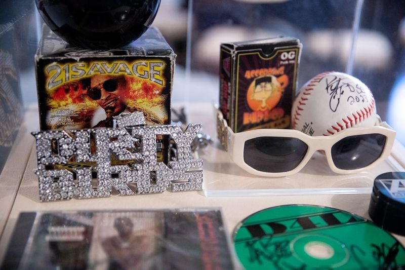 The city of Atlanta puts on display items donated for its 50 years of hip hop time capsule burried at the Atlanta History Center on Dec. 7, 2023.