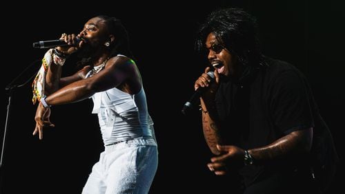 08/13/23 - Atlanta rap group Earthgang performed at the city's 50th Anniversary hip-hop concert at Lakewood Amphitheater Sunday, August 13, 2023. The concert was hosted by mayor Andre Dickens, radio personality Ryan Cameron and super producer Jermaine Dupri, the. KYMANI YASIR CULMER | Contributor