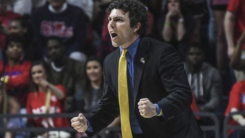 Georgia Tech head coach Josh Pastner reacts during an NCAA college basketball game in the quarterfinals of the NIT against Mississippi on Tuesday, March 21, 2017, in Oxford, Miss. (Bruce Newman/The Oxford Eagle via AP)