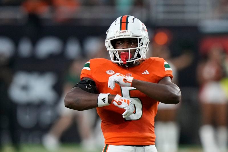 Miami safety Kamren Kinchens is shown during the first half of an NCAA college football game against Miami (Ohio), Friday, Sept. 1, 2023, in Miami Gardens, Fla. (AP Photo/Wilfredo Lee)