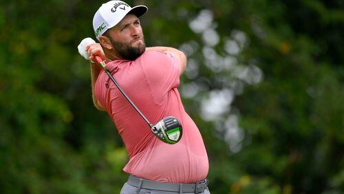 Jon Rahm, of Spain, tees off from the fifth hole during the final round of the BMW Championship golf tournament, Sunday, Aug. 29, 2021, at Caves Valley Golf Club in Owings Mills, Md. (Nick Wass/AP)