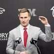 Atlanta Falcons quarterback Kirk Cousins address his remarks during his introductory press conference at the Falcons practice facility in Flowery Branch on Wednesday, March 13, 2024. (Miguel Martinez/The Atlanta Journal-Constitution/TNS)